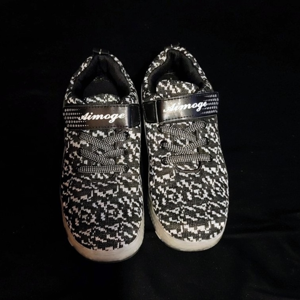 Black & White Kids Knit Sneakers — Easy Hook-and-Loop Closure